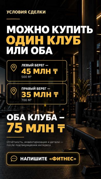 2 действующих фитнес-клуба в Астане