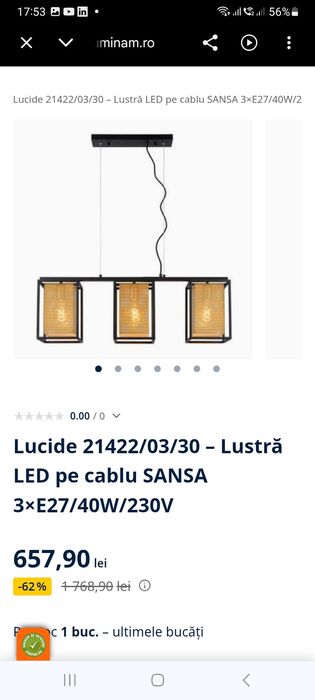 Lustra LED pentru interior Sansa, 3 surse de iluminare - soclu E27