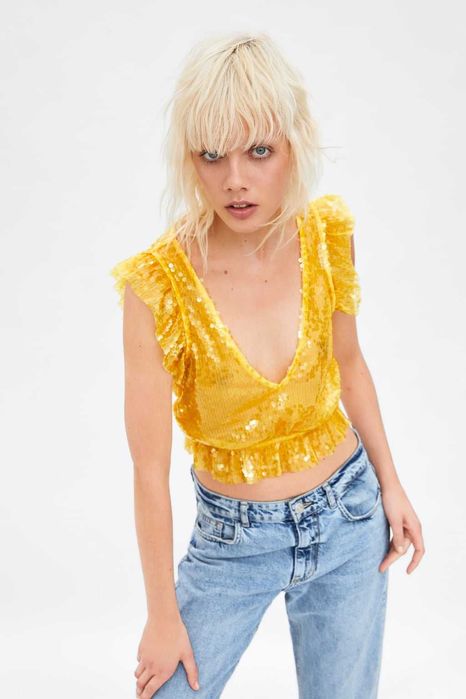НОВ топ ZARA от тюл и паети
