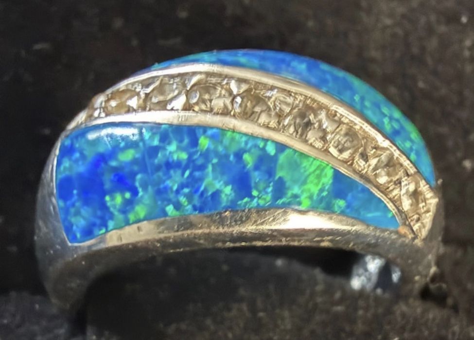 Inel argint 925 cu inlay de opal cu zirconiu