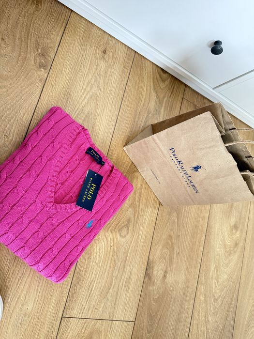 ново Polo Ralph Lauren розов пуловер cable knit 100% памук