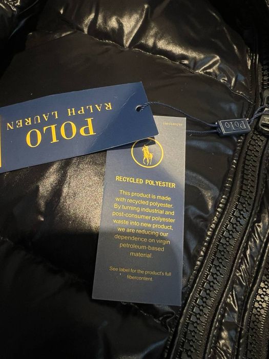 Geacă puffer toamna Polo Ralph Lauren neagră lucioasă – Mărimea L / 170 cm – Nouă cu etichete – Glugă detașabilă