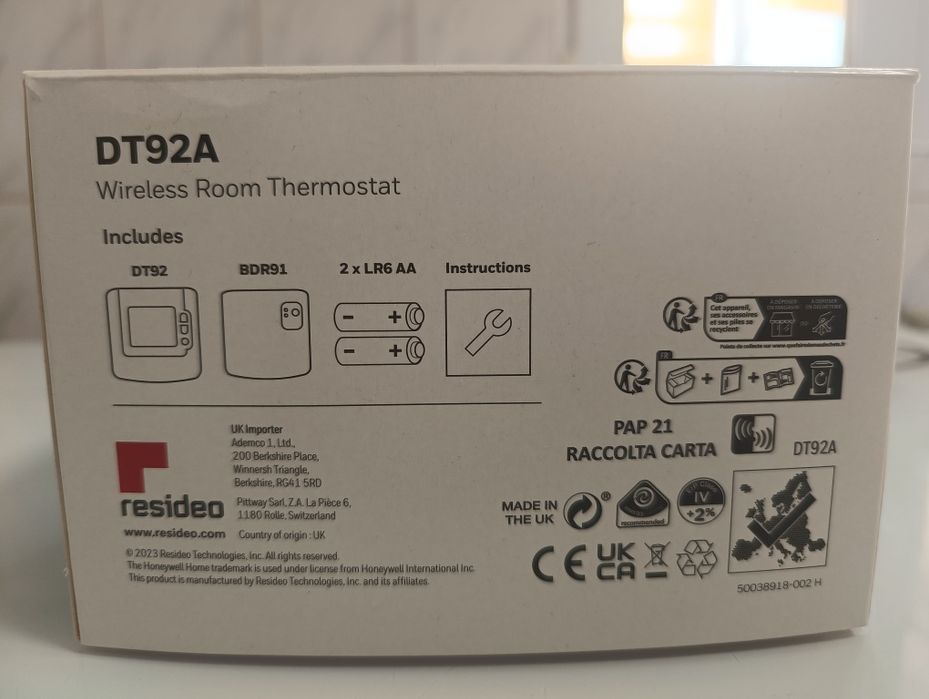 Termostat wireless  Honeyweel home DT92A