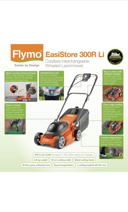 Mașină de tuns iarba rotativă cu acumulator Flymo EasiStore 300R Li – baterie de 40 V