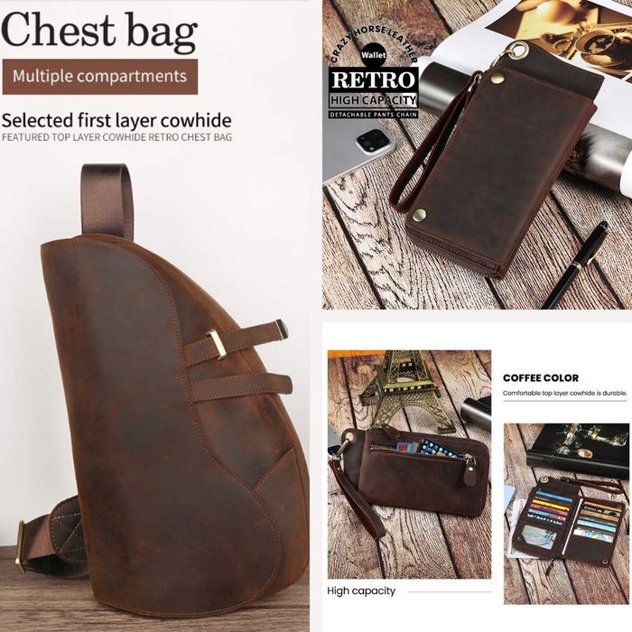 Чанта от естествена кожа (носене през гърди / рамо / кръст)