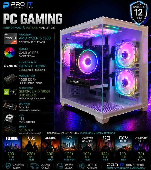 PC Gaming Ryzen 5 5600, 16GB DDR4, RTX 3060TI 8GB DDR6, 512 SSD, 1TB