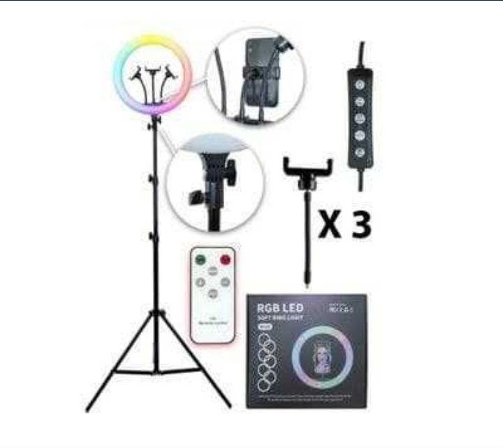 Цветная кольцевая лампа со штативом для селфи.