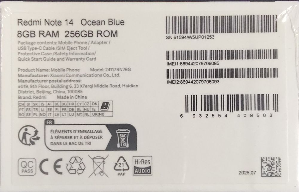 Redmi note 14 8/256 gb ocean blue