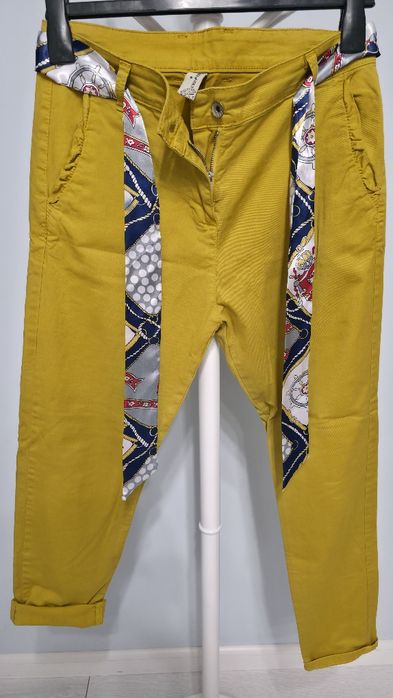 Pantaloni chino damă, galben mustar, curea satinata, marimea M