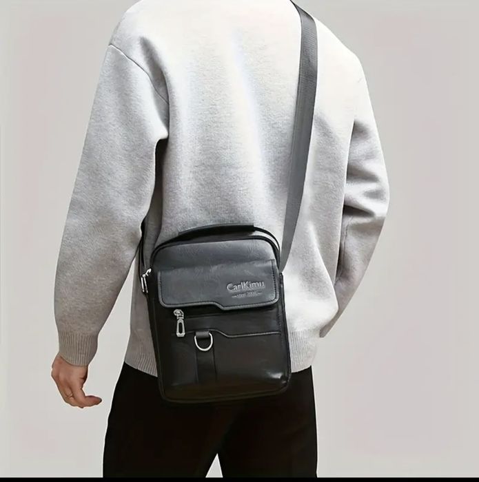 Мъжка черна кожена чанна