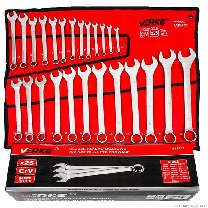 Set chei combinate, 25 piese, 6-32 mm, crom-vanadiu, Verke