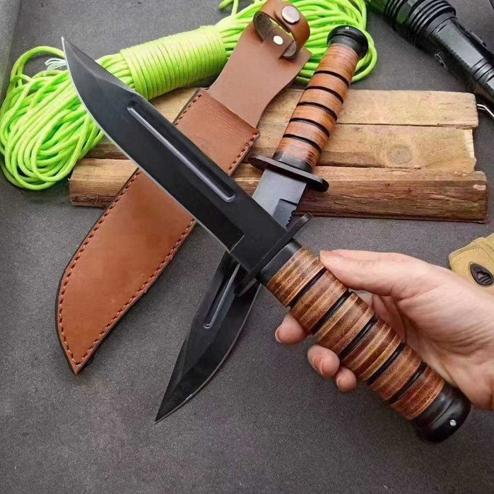 Тактически ловен нож с кожена кания CPY-02 Цяло парче метал FULL TANG