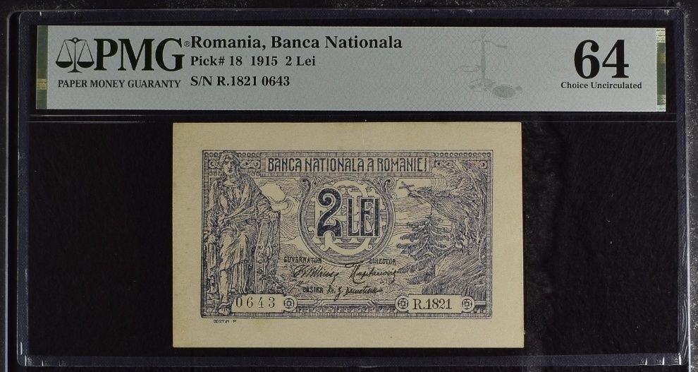 Bancnote gradate PMG 1 leu & 2 lei 1915