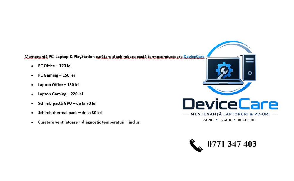 Servicii mentenanță Laptopuri & PC-uri & PlayStation