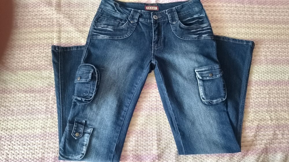 Blugi Cargo damă albaștri cu aspect decolorat L