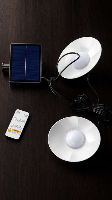 Set 2 lămpi LED solare cu panou solar și telecomandă