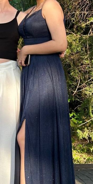 вечернее платье в пол, темно голубое