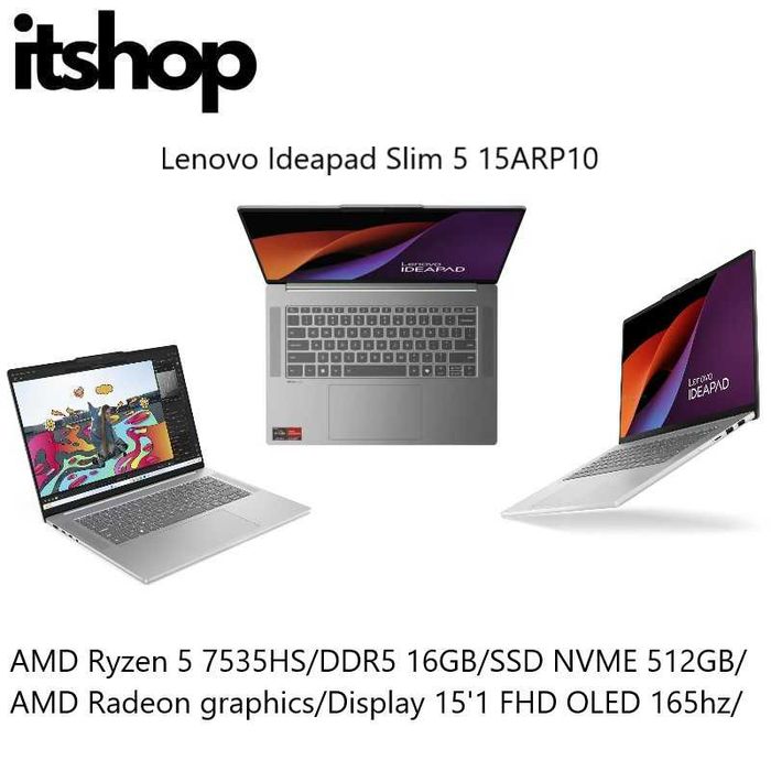 Lenovo Ideapad 5 AMD R5 7535HS/DDR5 16GB/SSD 512GB/Display 15'1 OLED