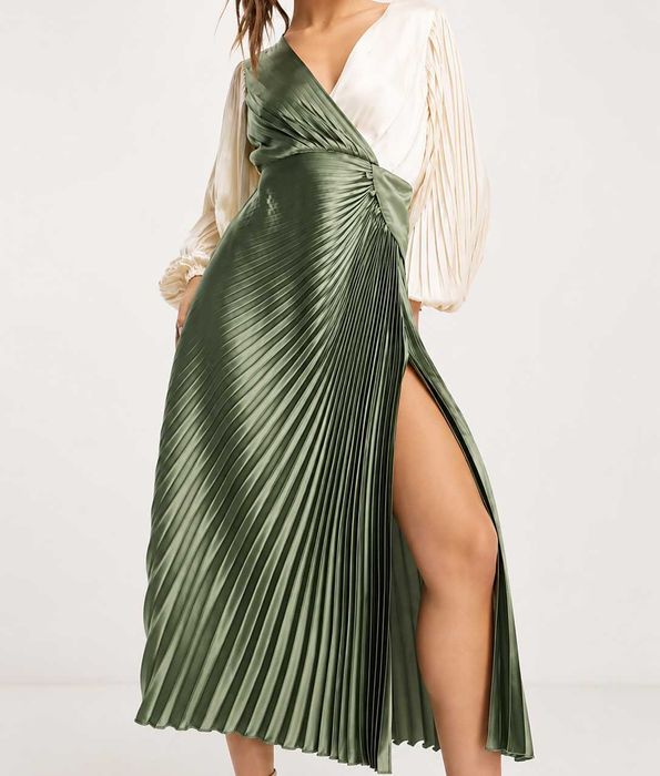 Rochie plisata din satin Asos Design – mărimea 36 (S-M)