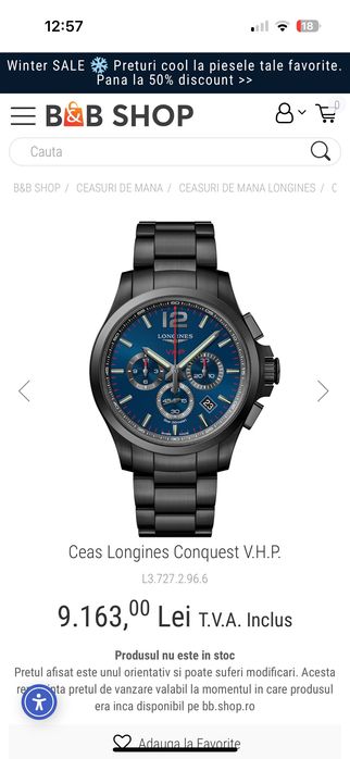 Longines Conquest V.H.P. Chronograph watch in black PVD with a blue.