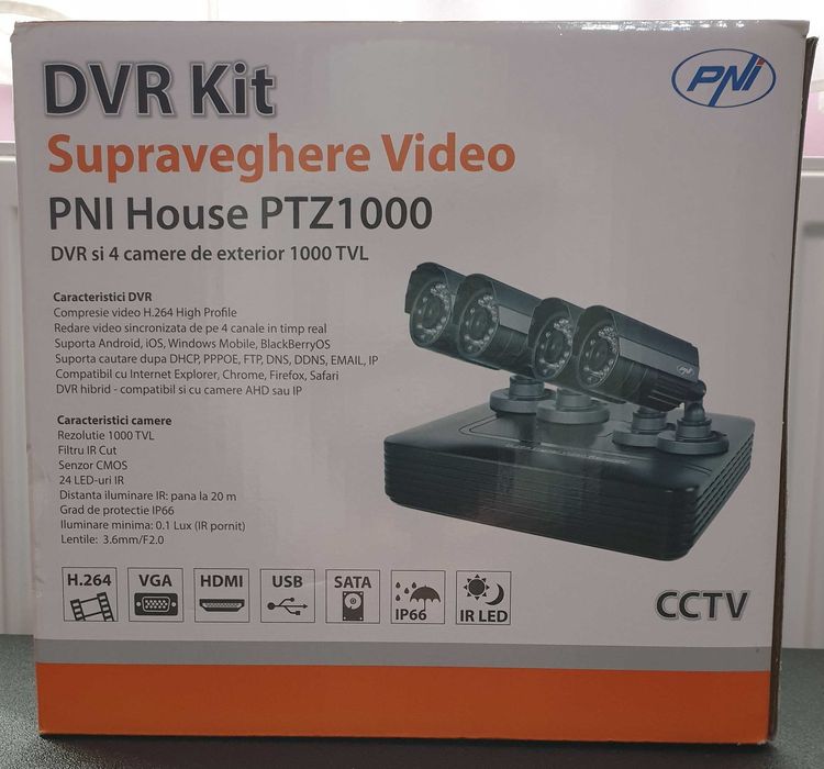 Kit Supraveghere Video PNI, DVR+ HDD WD 1TB, 4 camere noi