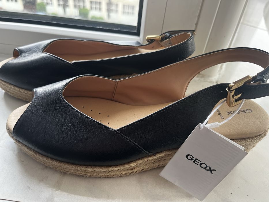 Espadrile Geox din piele , Sandale wedge de piele, Albastru ultramarin