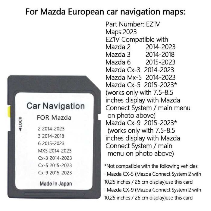 SD Карта за Навигация Mazda 2, 3, 6, CX-3, CX-5, CX-9, MX-5