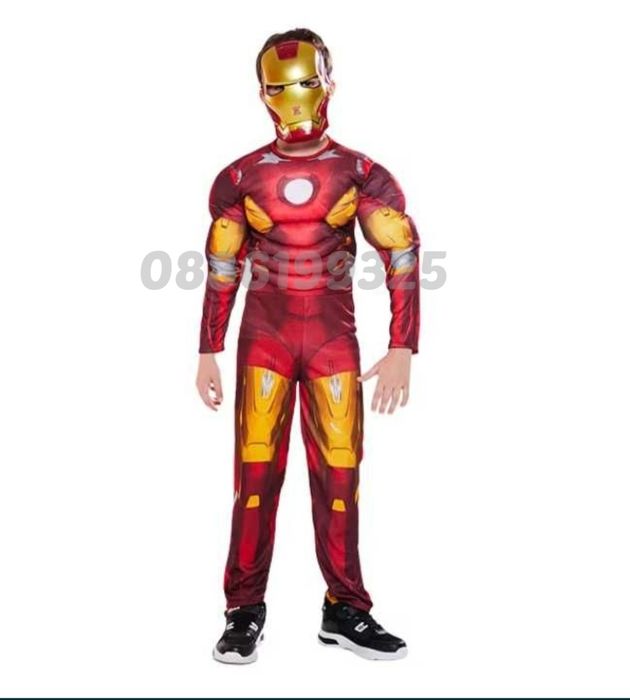Детски костюм на Железния човек с мускули и маска + ПОДАРЪК