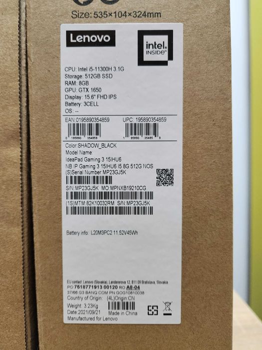 Laptop Lenovo Ideapad 3 NOU - i5 11300H GTX 1650