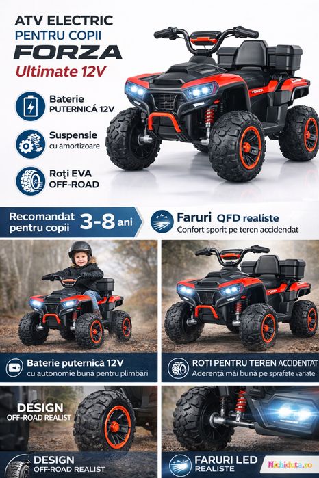 Atv electric copii Nichiduta Ultimate Race  12V,roti eva,2 motoare