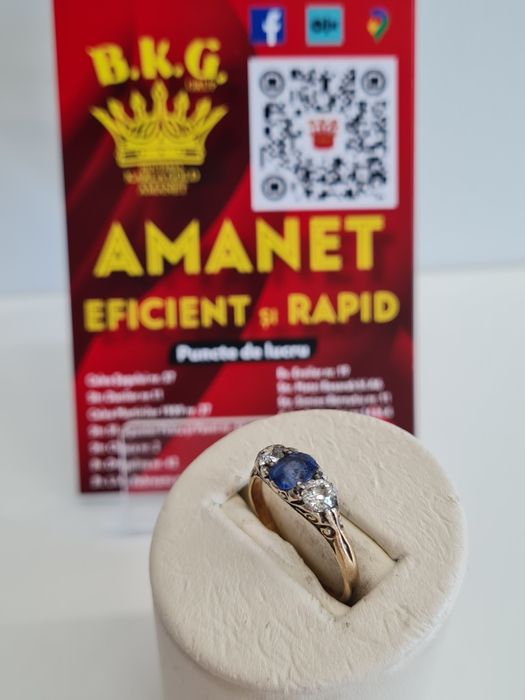 Inel de aur de 18k cu safir si diamante Amanet BKG
