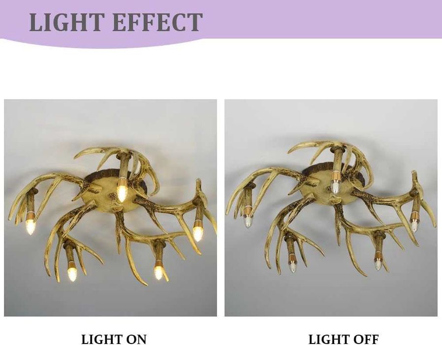 Таванна лампа полилей 5 лампи от еленови рога рустик селски