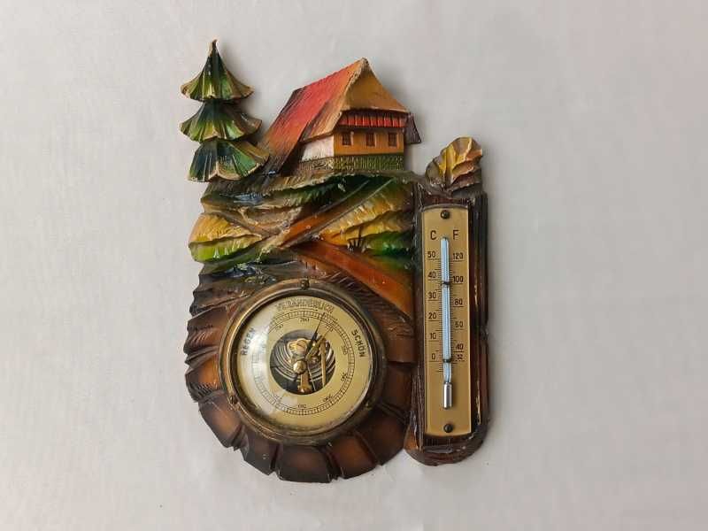 Немски барометър със термометър дърворезба / барометър - Fischer