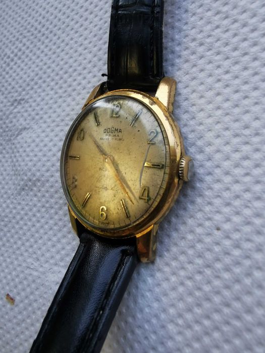 Ceas mecanic Dogma Prima 17 rubine,Swiss Made,anii 1950–1960,curea piele