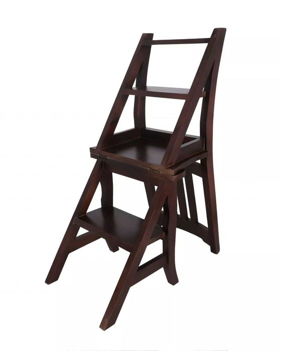 Scaun multifuncțional din lemn masiv, transformabil în scară 2 în 1