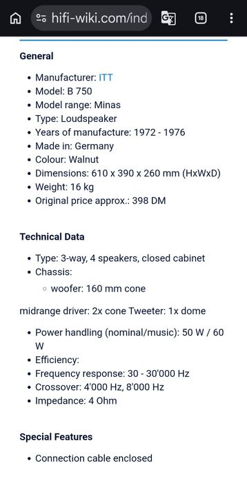 Boxe ITT Minas B750 4 ohmi