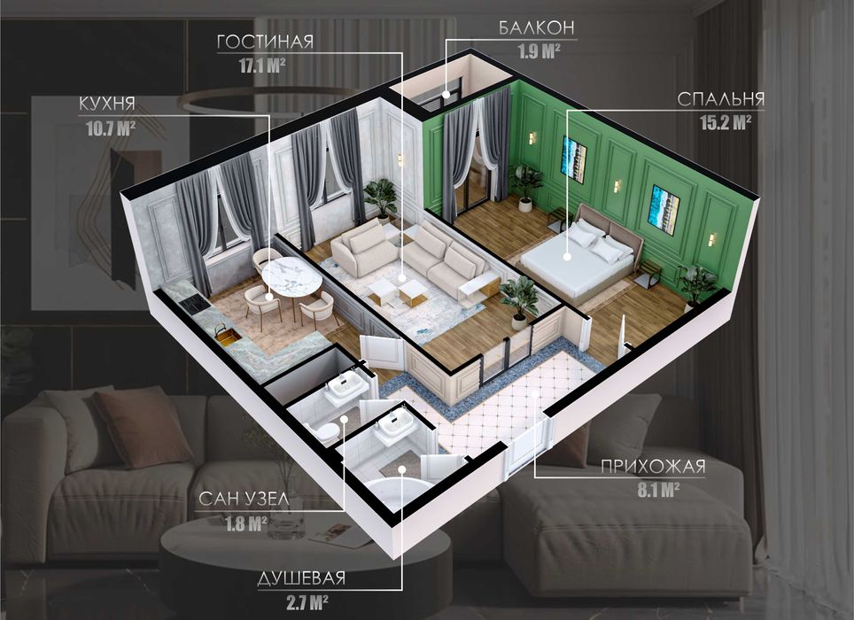 Продается двухкомнатная со скидкой28%в центре Ташкента!Цена 52200уе(АБ