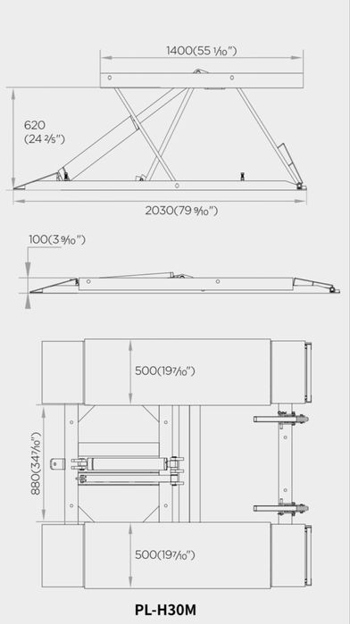 Ножичен мобилен подемник 3 тона(100мм-620мм) монофазен ROCKFORCE