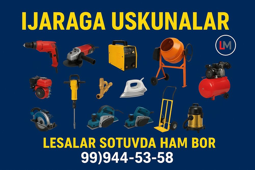 Ijaraga uskunalar lesa va apalovka lesa sotuvga ham bor