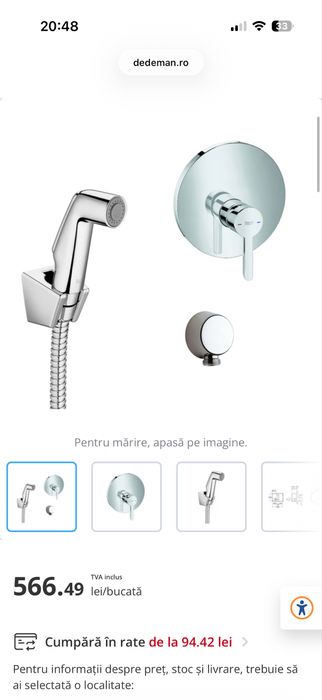 Dus igienic, baterie incastrata + para + furtun + suport, Roca Be Fresh Saona A5D227AC00, monocomanda, finisaj cromat