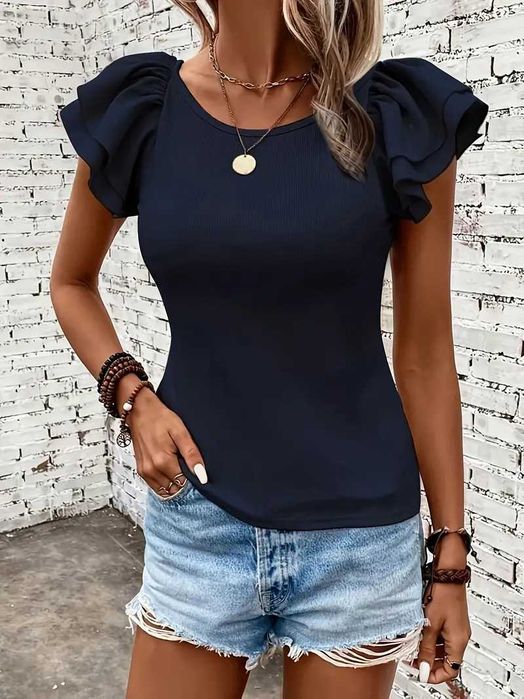 Tricou cu mâneci cu volane