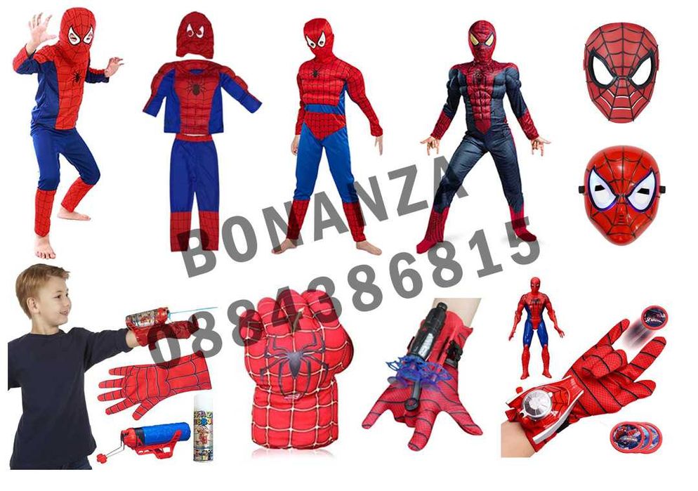 Костюм Спайдърмен, Маска, Изтрелваща Ръкавица с вендузи,пулове,паяжина