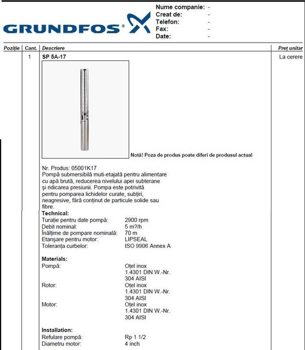 Pompa de adancime Grunfos