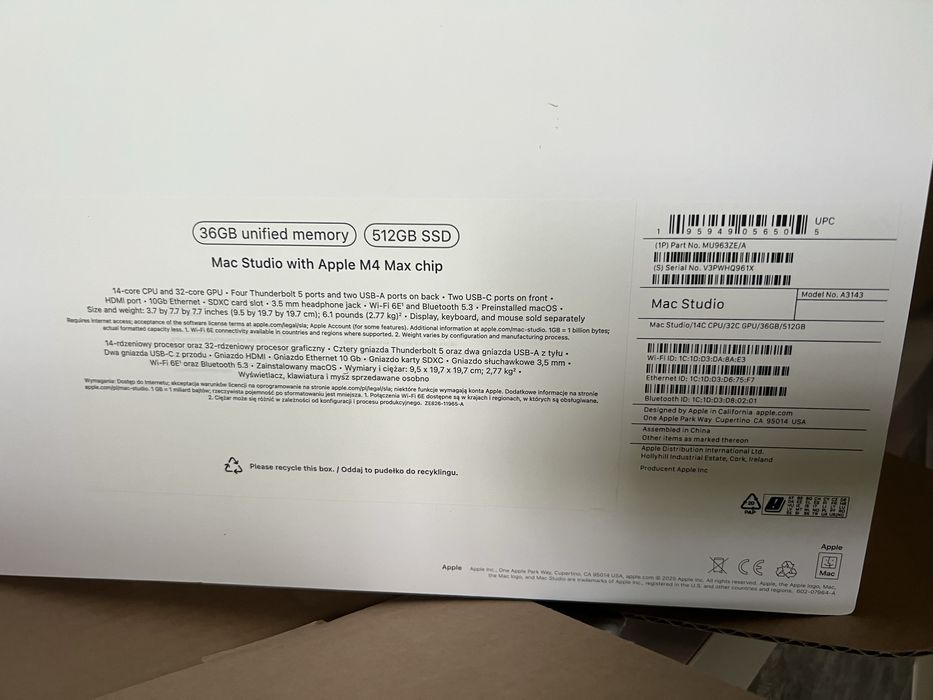 Mac Studio M4 Max 16 CPU / 32 GPU / 36 GB RAM / 512 GB SSD