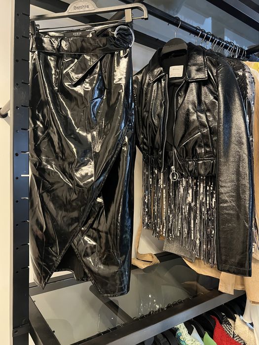 Нови дамски Guess латексова пола и Bershka яке
