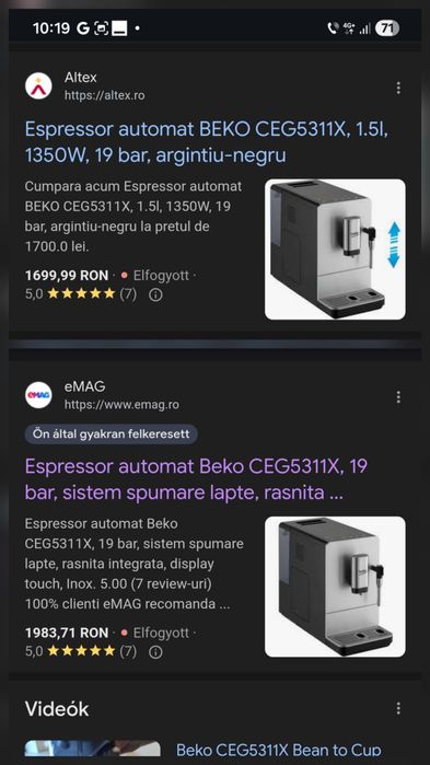 Aparat de cafea Espressor automat cu garantie altex BEKO CEG5311X, 1.5I, 1350W, 19 bar, argintiu-negru