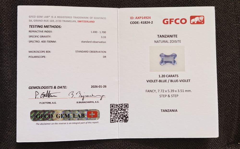 Танзанит за любители на кучета с швейцарски сертификат