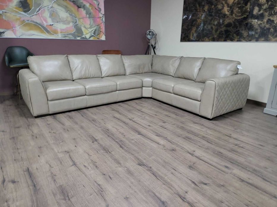 Голям кремав кожен ъглов диван "Mazzini"