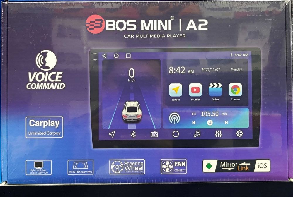 Android Manitor A2  Avtomagnitola CarPlay, Ovozliy boshqaruv HD Ekran
