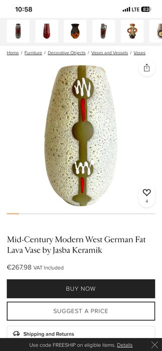 Mid Century Modern vaza ceramica lava- Jasba